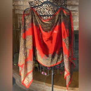 Bohemian Red Chiffon Paisley Printed Shawl